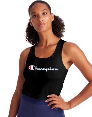 Champion Authentic Crop Script Logo T-shirt Dam Svarta | 2409156-WU