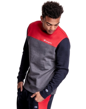 Champion Colorblock Fleece Crew Tröjor Herr Grå Röda | 0918276-CX