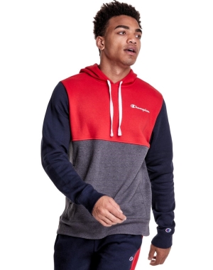 Champion Colorblock Fleece Hoodie Herr Grå Röda | 1938762-YU
