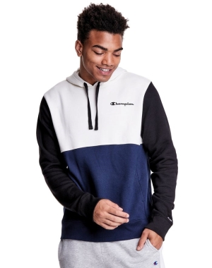 Champion Colorblock Fleece Hoodie Herr Vita Marinblå | 7598136-IQ