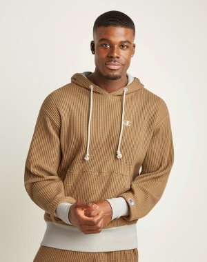 Champion Waffle Embroidered C Logo Hoodie Herr Khaki | 8169253-LJ